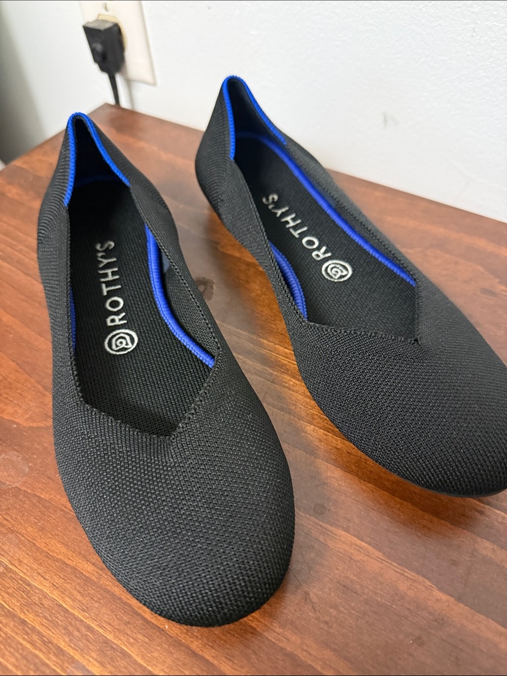 Rothy's Women’s Black Knit Flats with Blue Trim